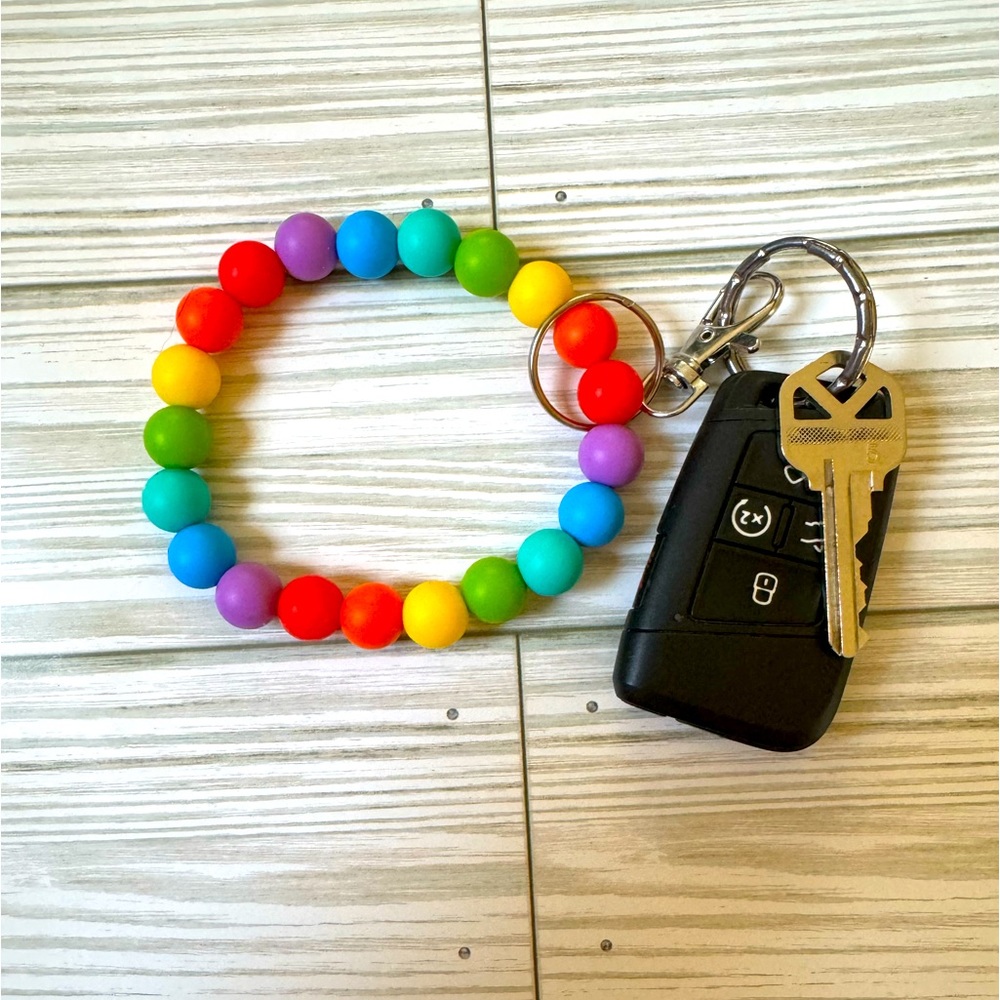 Rainbow Silicone Wristlet Keychain
